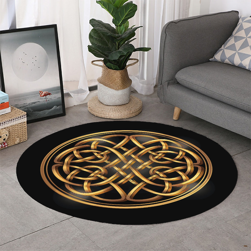 Golden Celtic Knot Print Round Rug