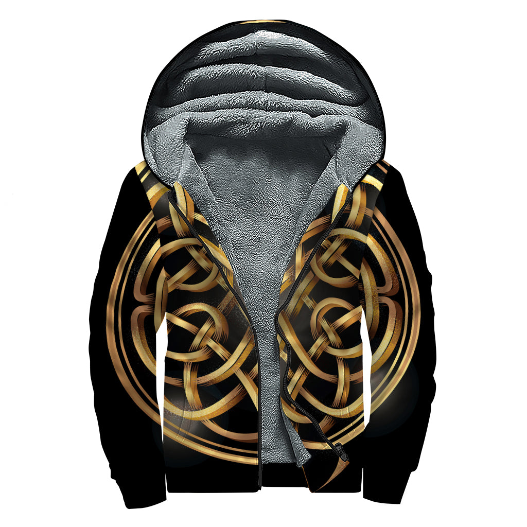 Golden Celtic Knot Print Sherpa Lined Zip Up Hoodie