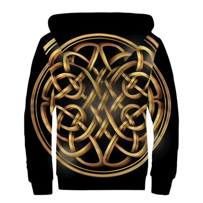 Golden Celtic Knot Print Sherpa Lined Zip Up Hoodie