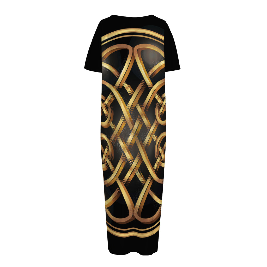 Golden Celtic Knot Print Short Sleeve Long Nightdress