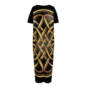 Golden Celtic Knot Print Short Sleeve Long Nightdress