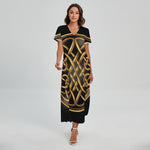 Golden Celtic Knot Print Short Sleeve Maxi Dress