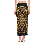 Golden Celtic Knot Print Side Slit Maxi Skirt