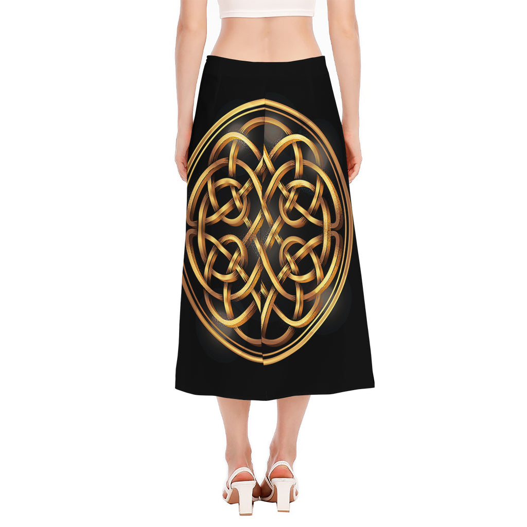 Golden Celtic Knot Print Side Slit Midi Skirt