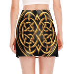 Golden Celtic Knot Print Side Slit Mini Skirt