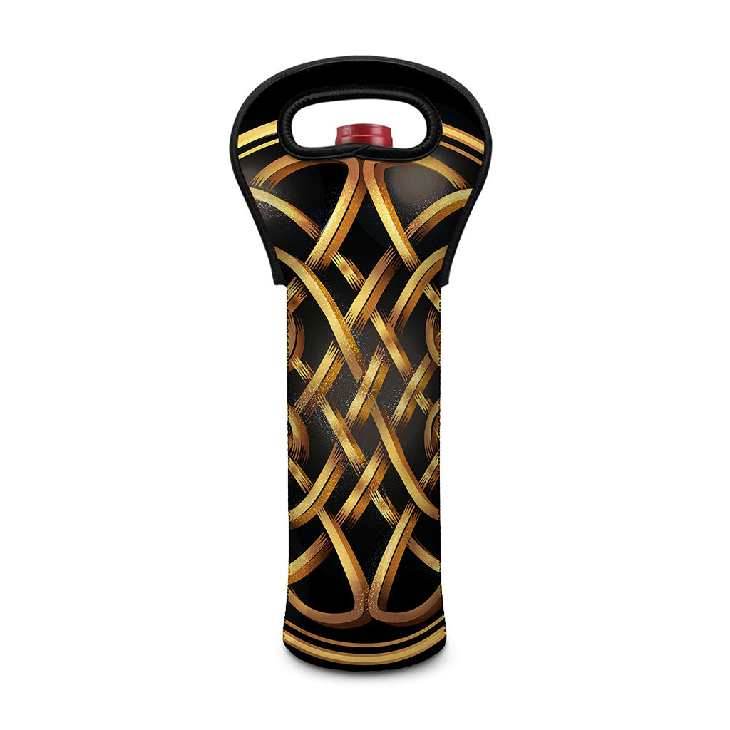 Golden Celtic Knot Print Single Neoprene Wine Tote