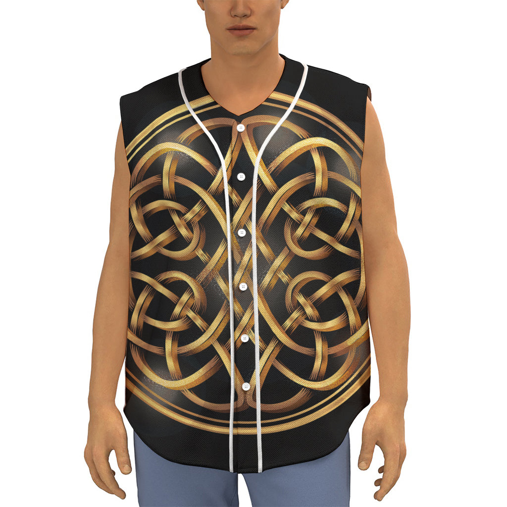 Golden Celtic Knot Print Sleeveless Baseball Jersey