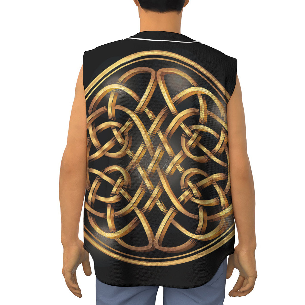 Golden Celtic Knot Print Sleeveless Baseball Jersey
