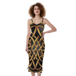 Golden Celtic Knot Print Slim Fit Midi Cami Dress