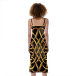 Golden Celtic Knot Print Slim Fit Midi Cami Dress