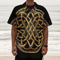 Golden Celtic Knot Print Textured Short Sleeve Shirt