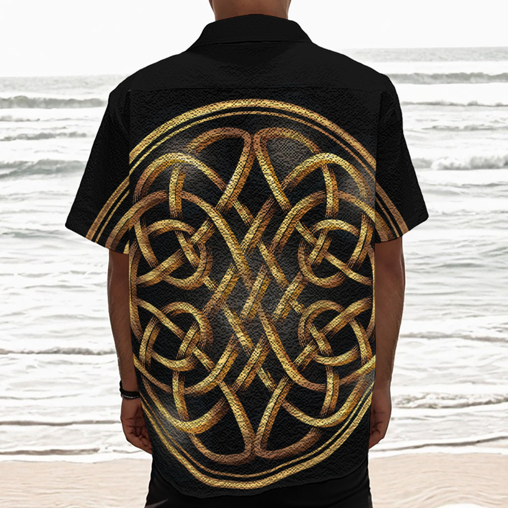 Golden Celtic Knot Print Textured Short Sleeve Shirt