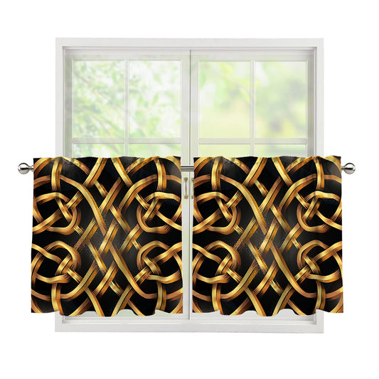 Golden Celtic Knot Print Tier Curtains
