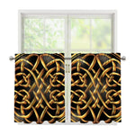 Golden Celtic Knot Print Tier Curtains