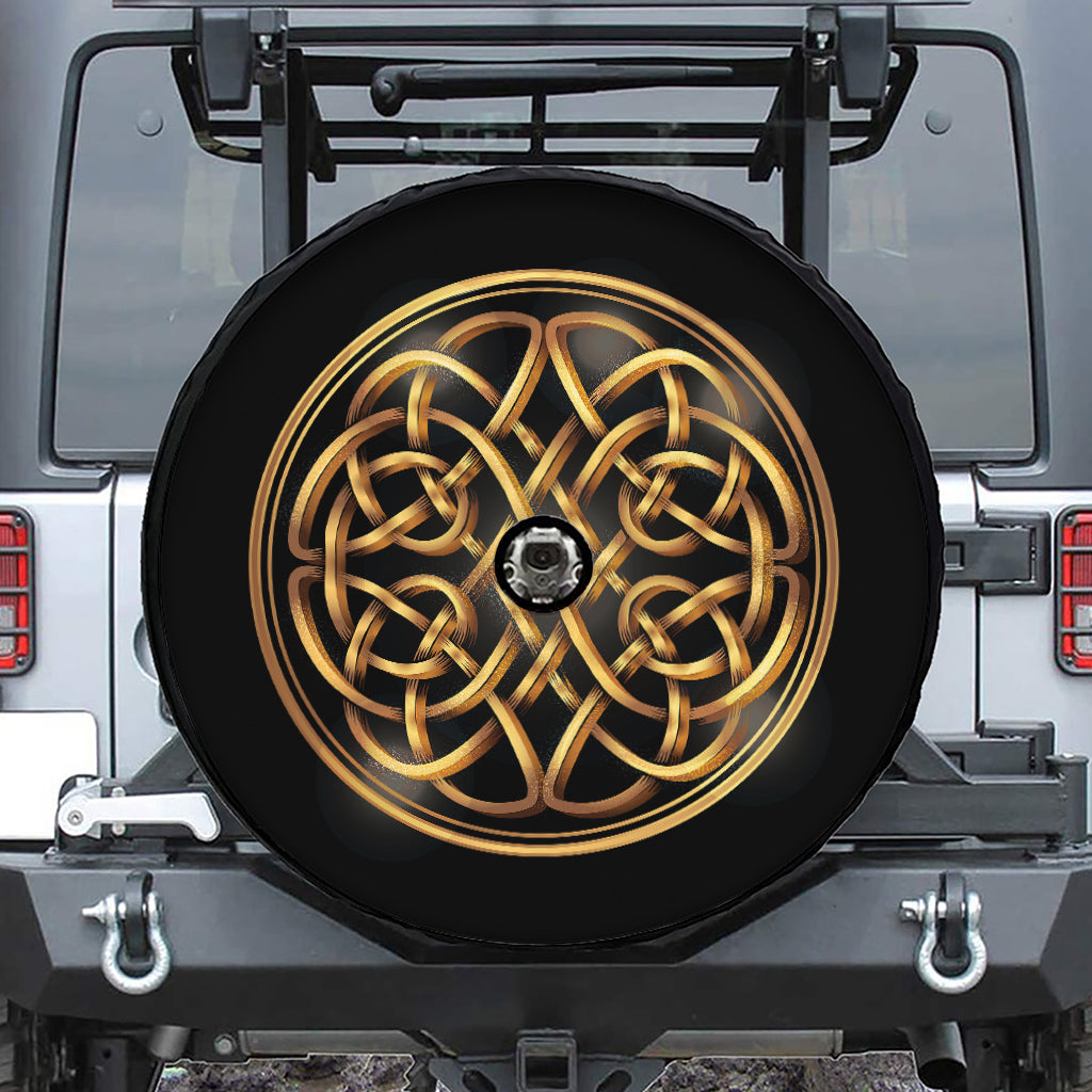 Golden Celtic Knot Print Tire Cover With Camera Hole
