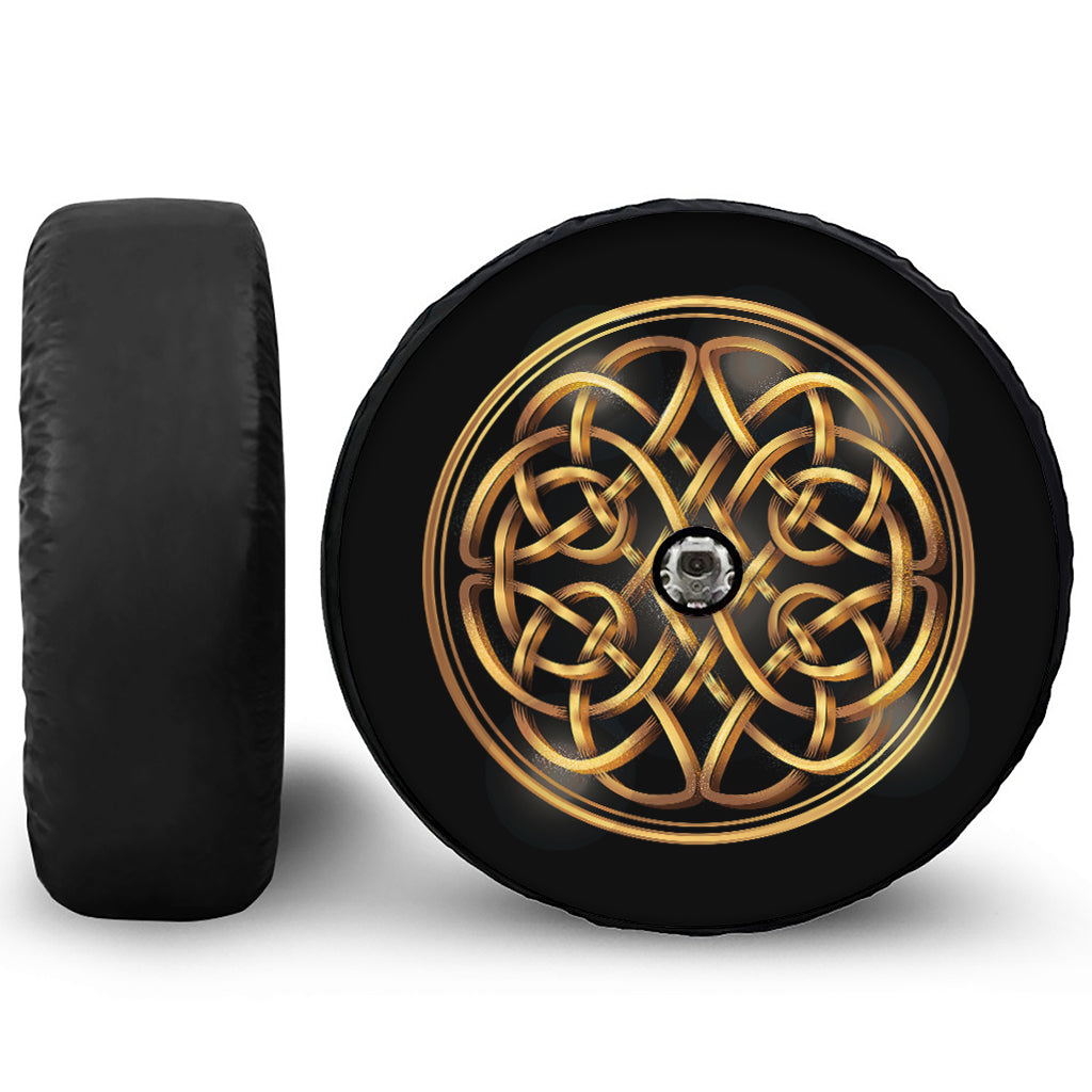Golden Celtic Knot Print Tire Cover With Camera Hole
