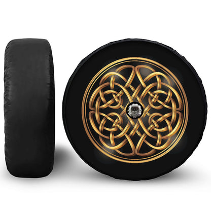 Golden Celtic Knot Print Tire Cover With Camera Hole
