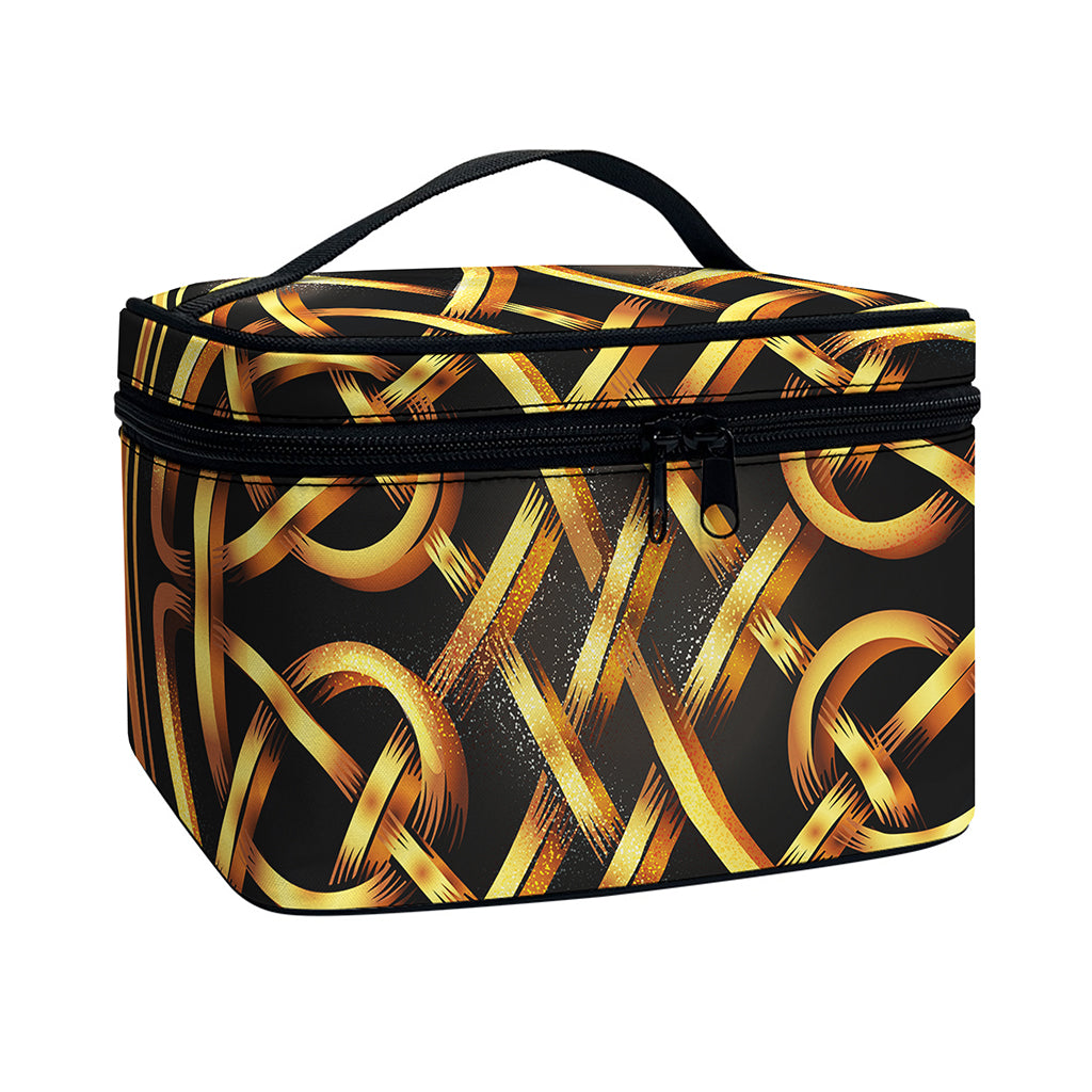 Golden Celtic Knot Print Travel Makeup Bag