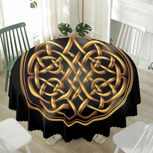 Golden Celtic Knot Print Waterproof Round Tablecloth