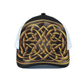 Golden Celtic Knot Print White Mesh Trucker Hat