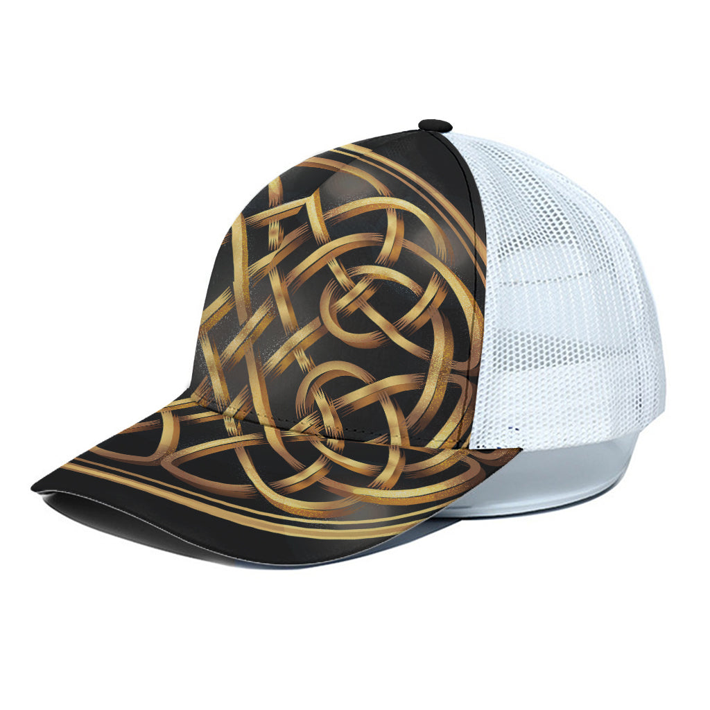 Golden Celtic Knot Print White Mesh Trucker Cap