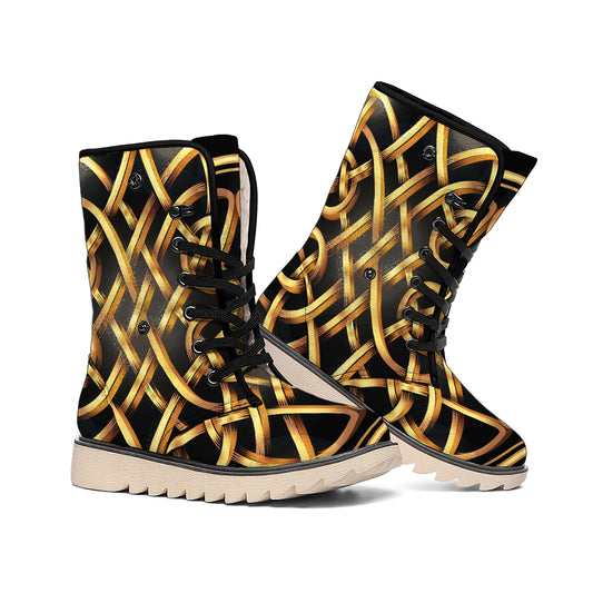 Golden Celtic Knot Print Winter Boots