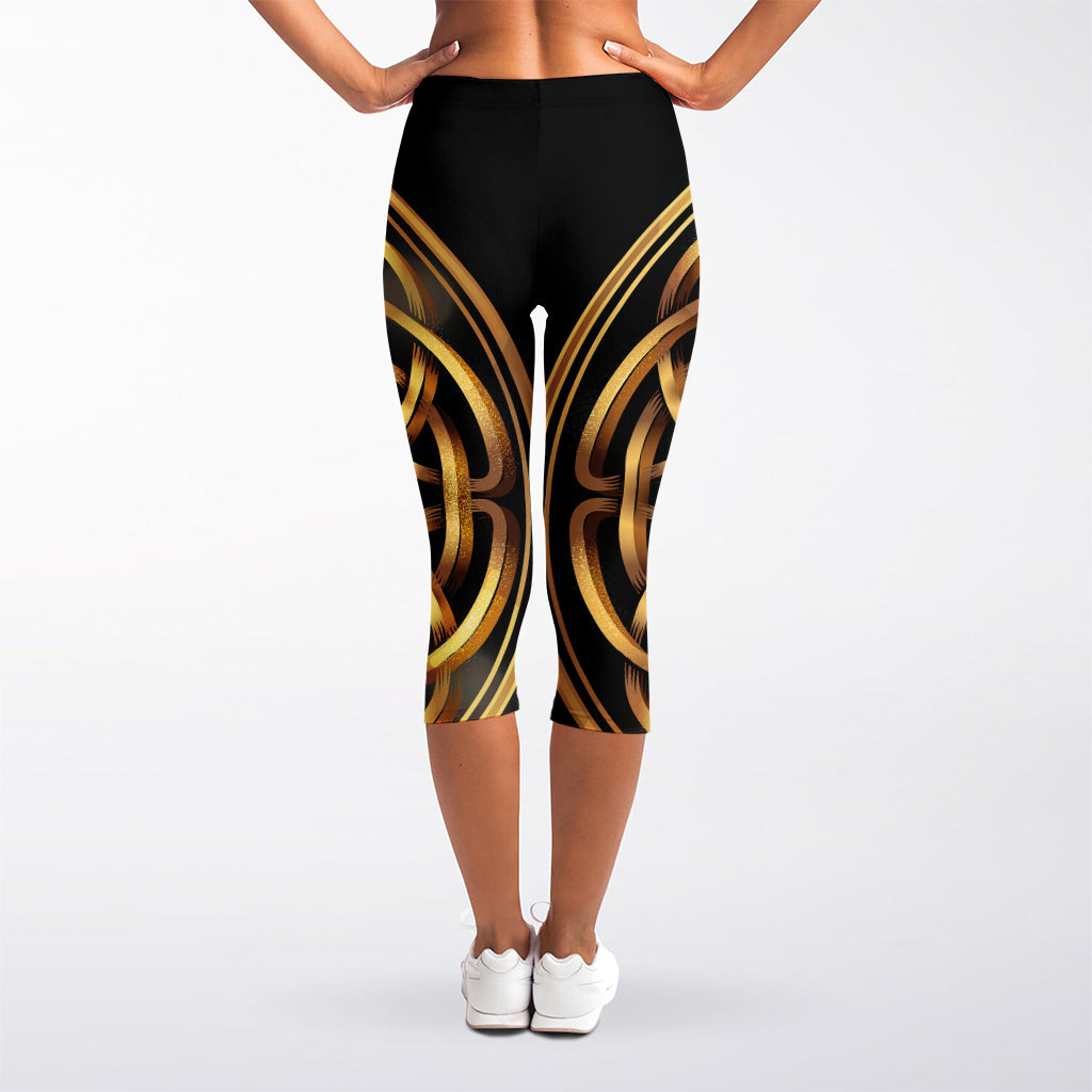 Golden Celtic Knot Print Women's Capri Leggings