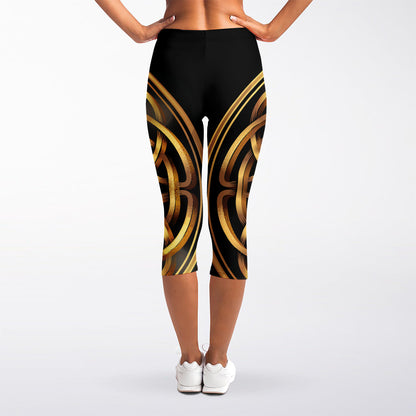 Golden Celtic Knot Print Women's Capri Leggings