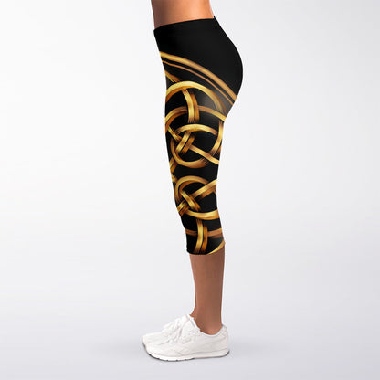 Golden Celtic Knot Print Women's Capri Leggings