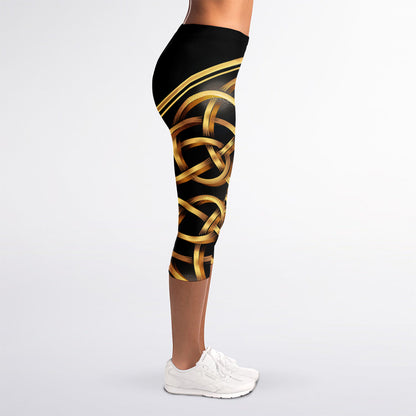 Golden Celtic Knot Print Women's Capri Leggings
