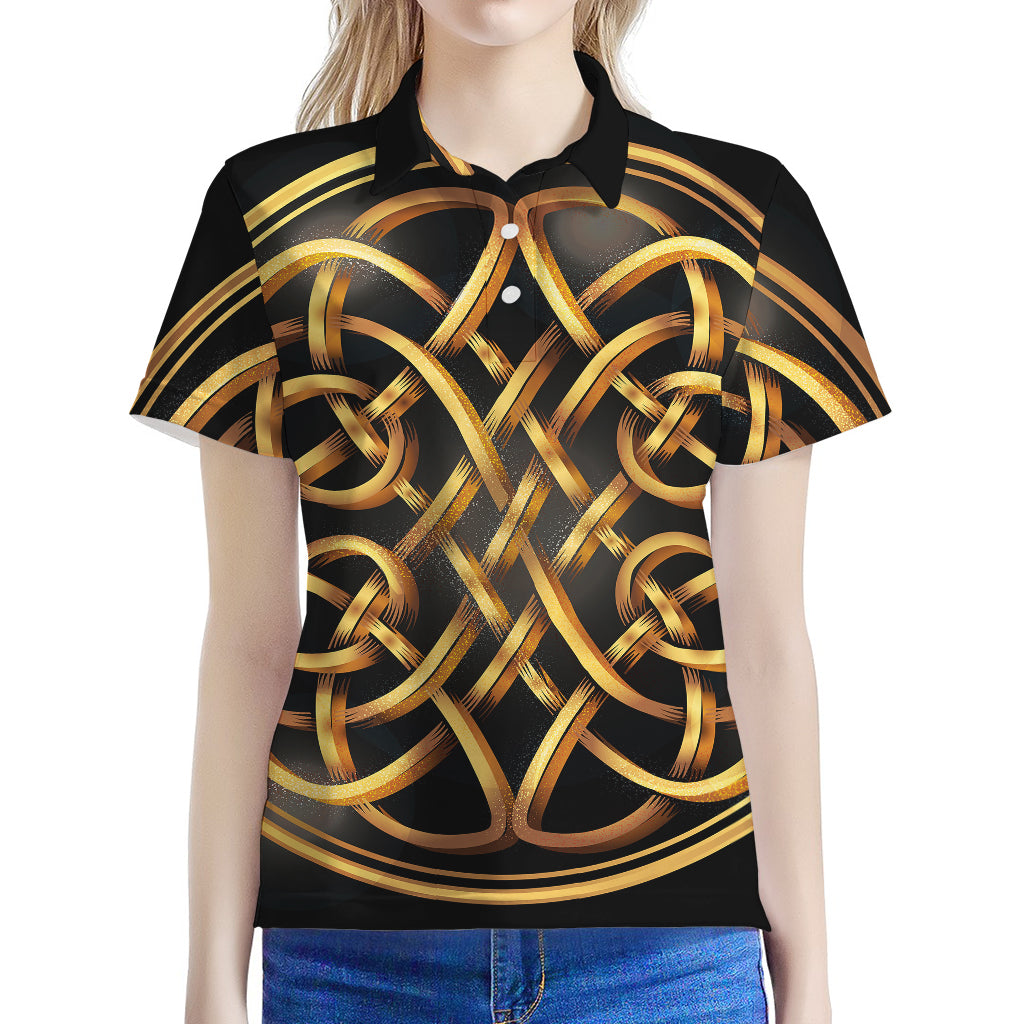 Golden Celtic Knot Print Women's Polo Shirt