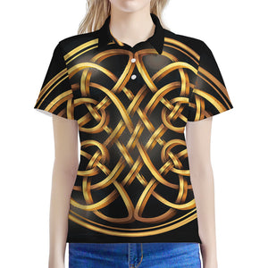 Golden Celtic Knot Print Women's Polo Shirt