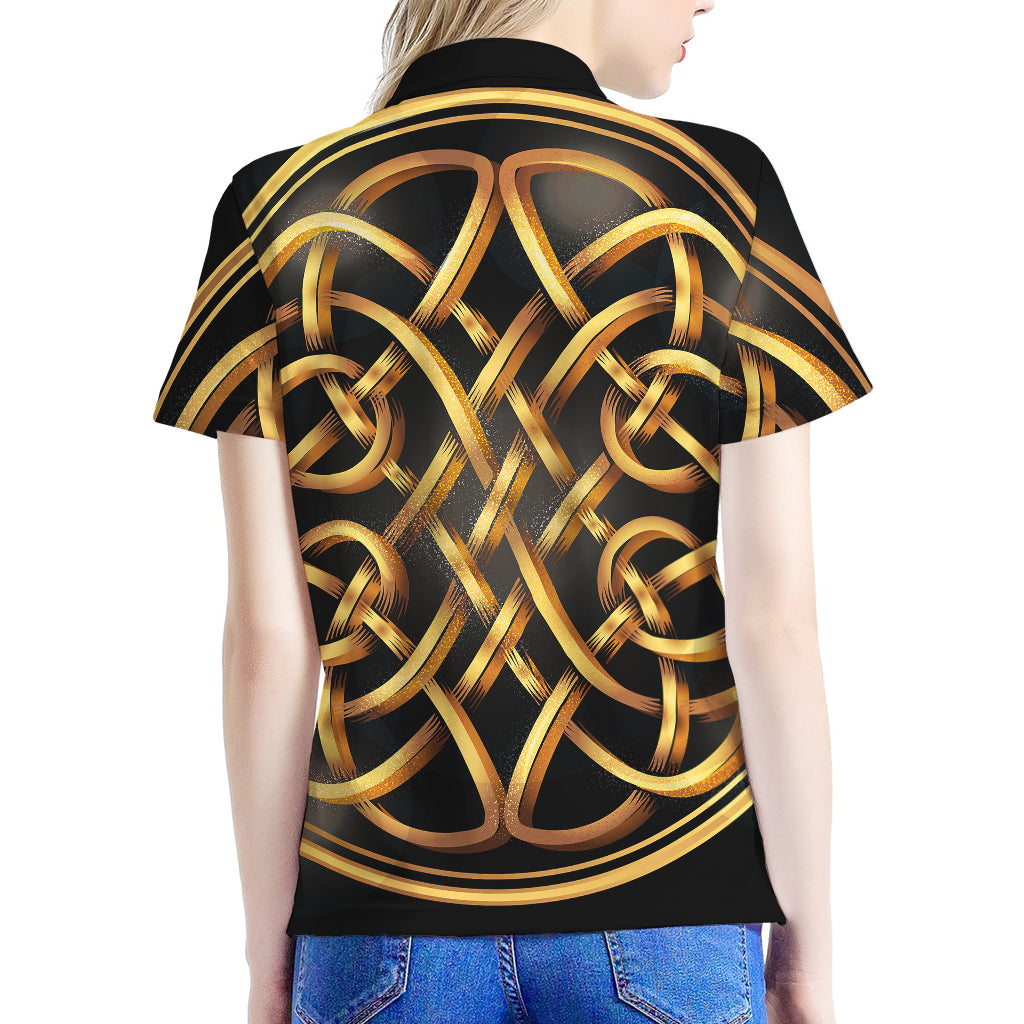 Golden Celtic Knot Print Women's Polo Shirt