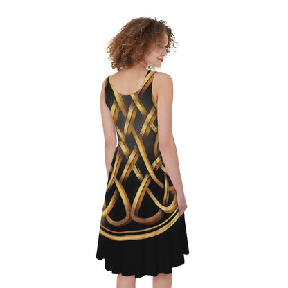 Golden Celtic Knot Print Women's Sleeveless Dress