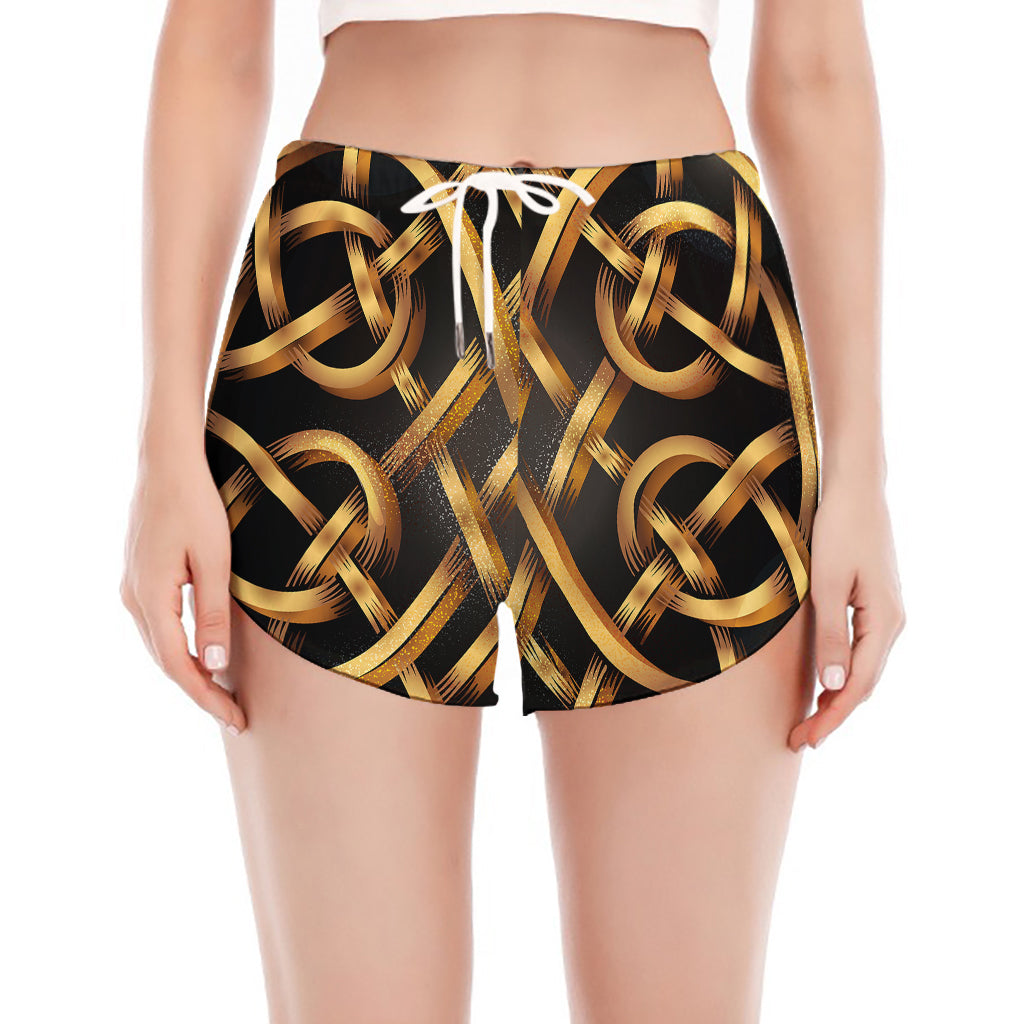 Golden Celtic Knot Print Women's Split Running Shorts