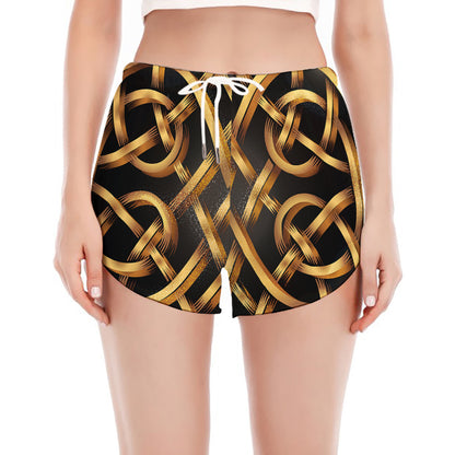Golden Celtic Knot Print Women's Split Running Shorts