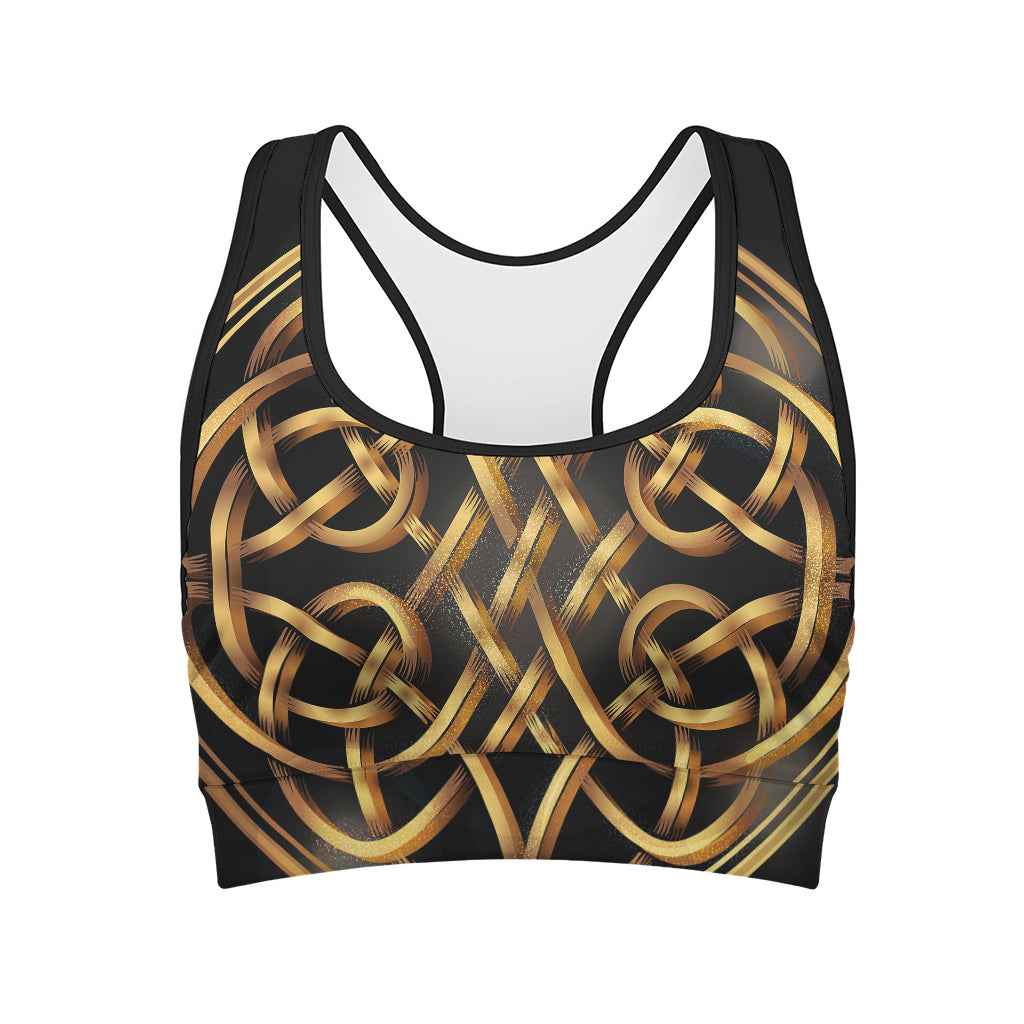 Golden Celtic Knot Print Women's Sports Bra