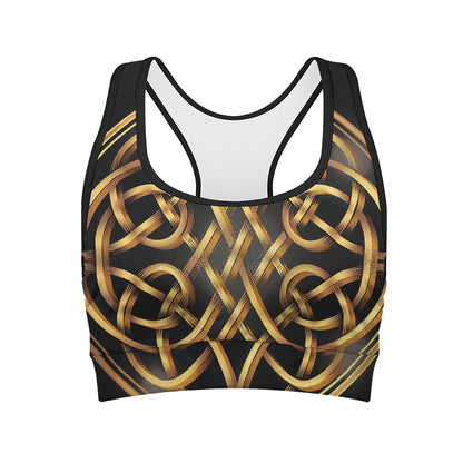 Golden Celtic Knot Print Women's Sports Bra