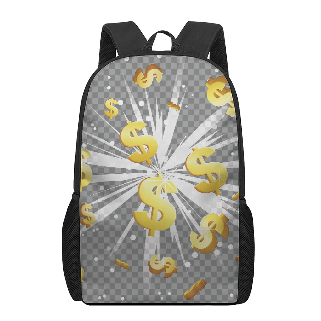 Golden Dollar Sign Explosion Print 17 Inch Backpack