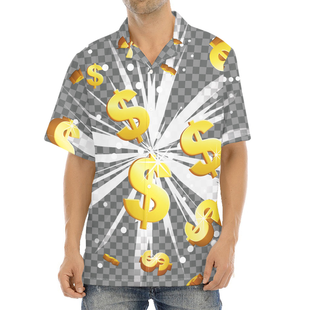 Golden Dollar Sign Explosion Print Aloha Shirt