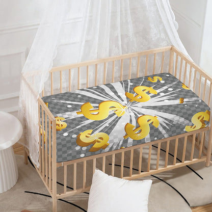 Golden Dollar Sign Explosion Print Baby Crib Sheet
