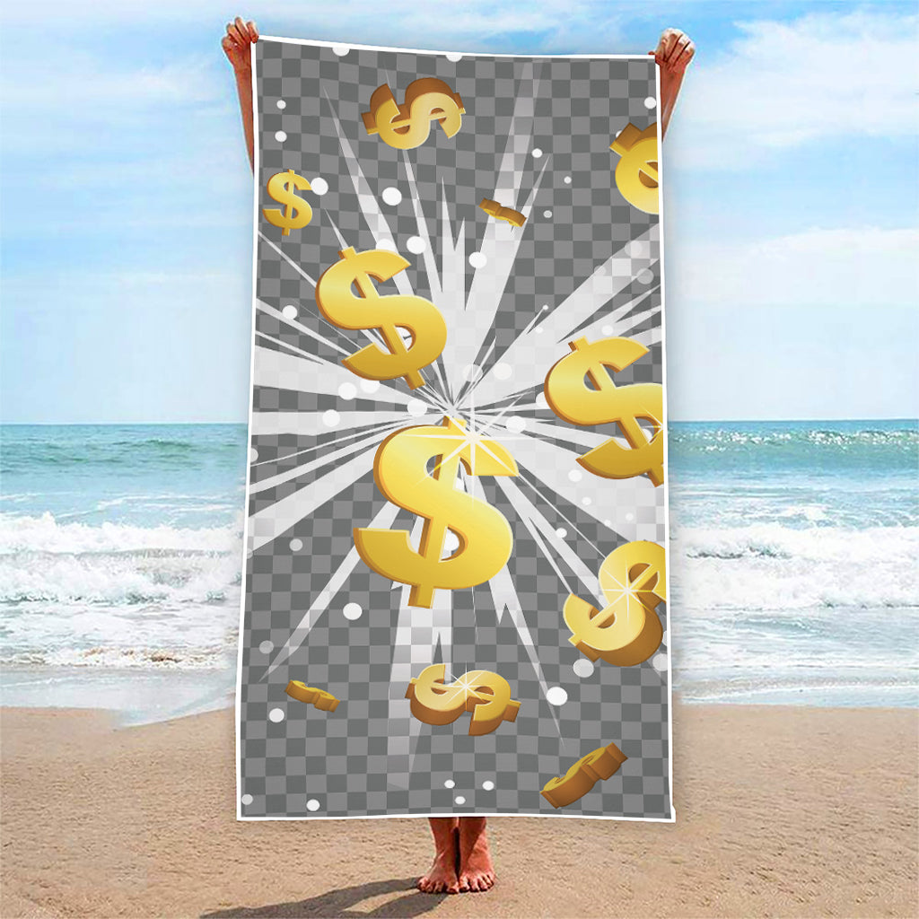 Golden Dollar Sign Explosion Print Beach Towel