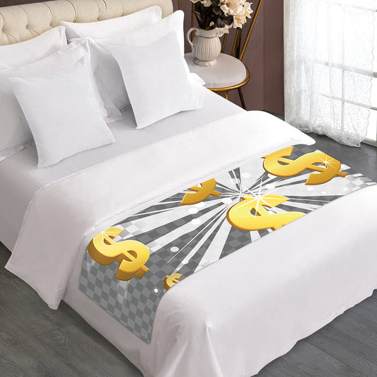 Golden Dollar Sign Explosion Print Bed Runner