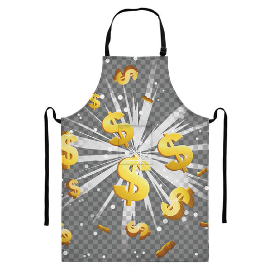 Golden Dollar Sign Explosion Print Bib Apron With Pocket