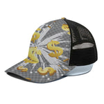 Golden Dollar Sign Explosion Print Black Mesh Trucker Cap