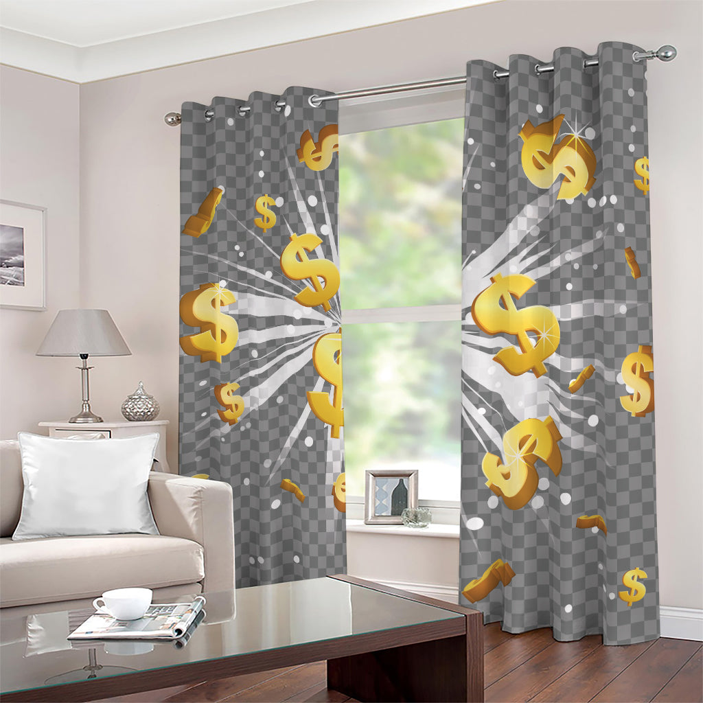 Golden Dollar Sign Explosion Print Blackout Grommet Curtains