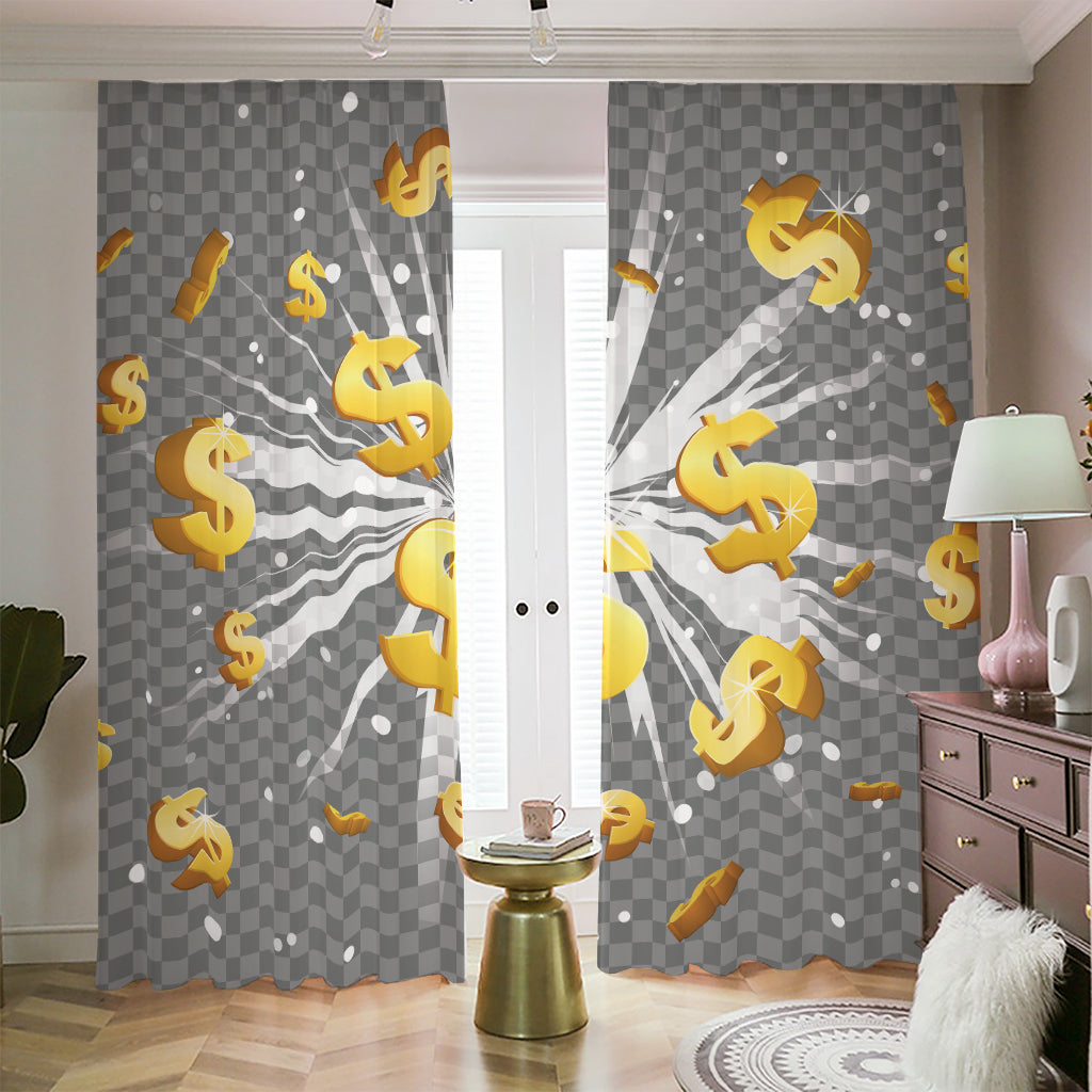 Golden Dollar Sign Explosion Print Blackout Pencil Pleat Curtains