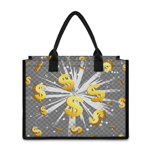 Golden Dollar Sign Explosion Print Canvas Tote Bag