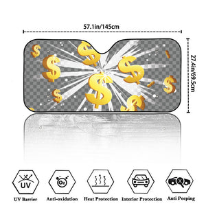 Golden Dollar Sign Explosion Print Car Windshield Sun Shade