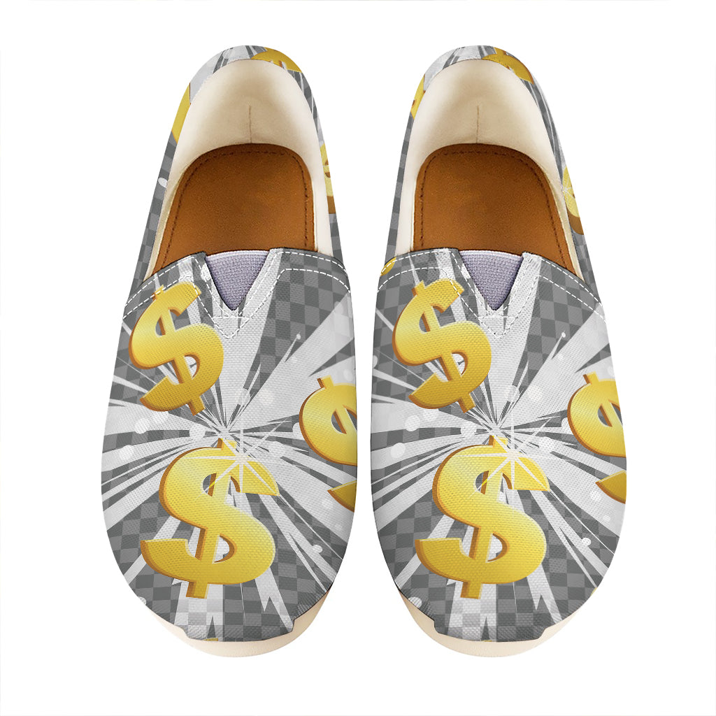 Golden Dollar Sign Explosion Print Casual Shoes